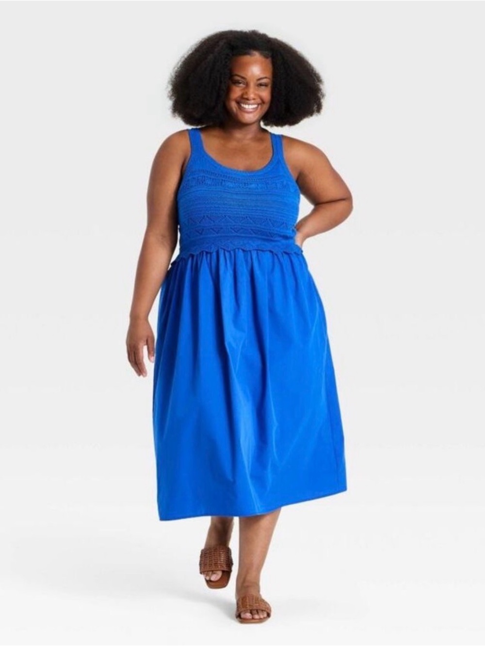 Ava & Viv Blue Openwork Mix Media Midi Sweater Dress Plus Size 3X NWT